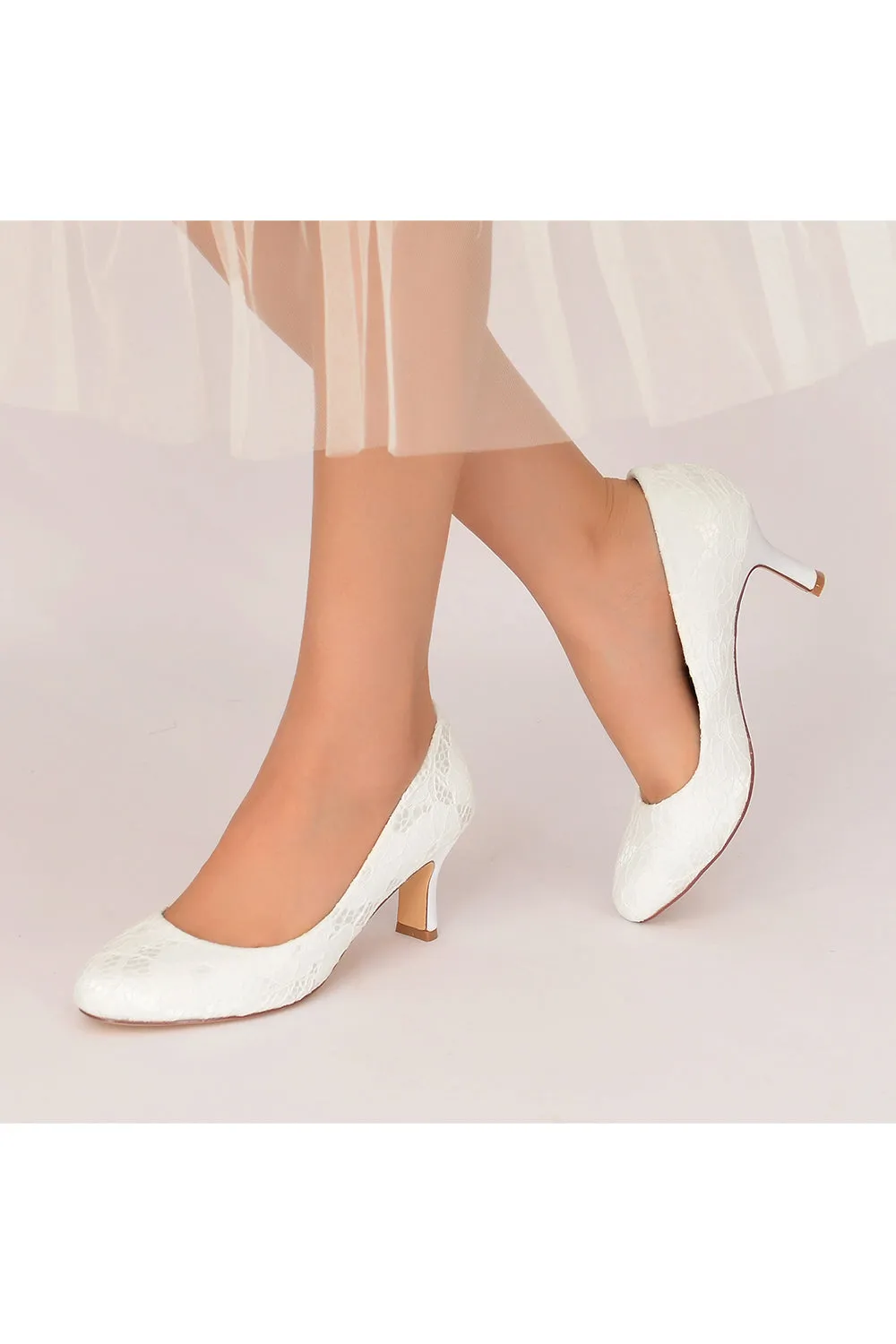 Chic White Lace Pumps with Intricate Floral Pattern sold by KissProm product image thumbnail 5