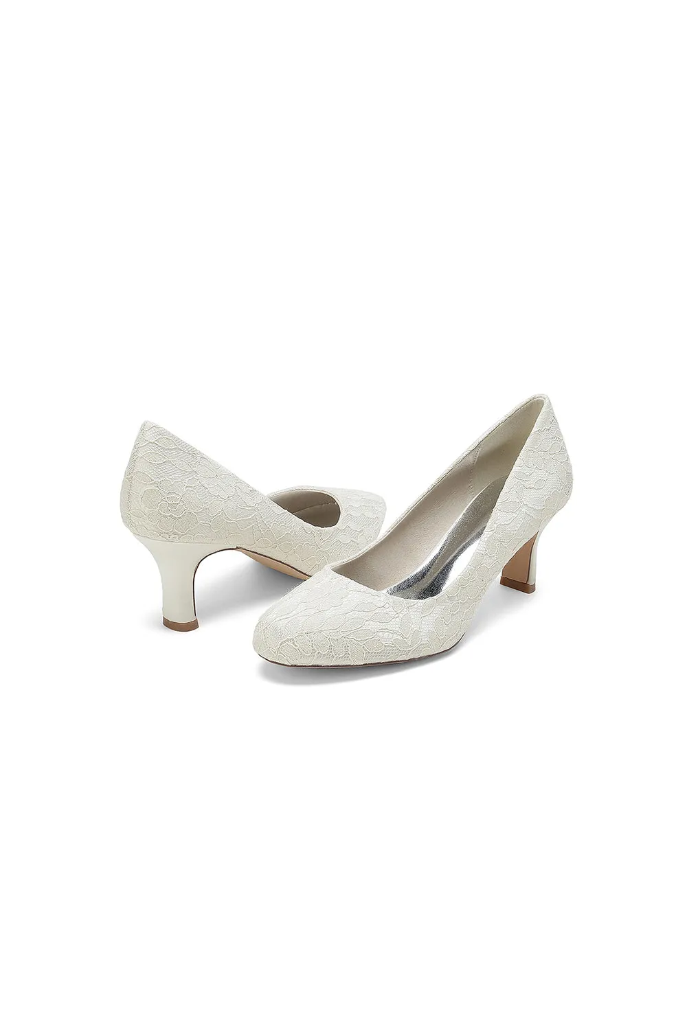 Elegant White Lace High Heels with Wooden Heel sold by KissProm product image thumbnail 2