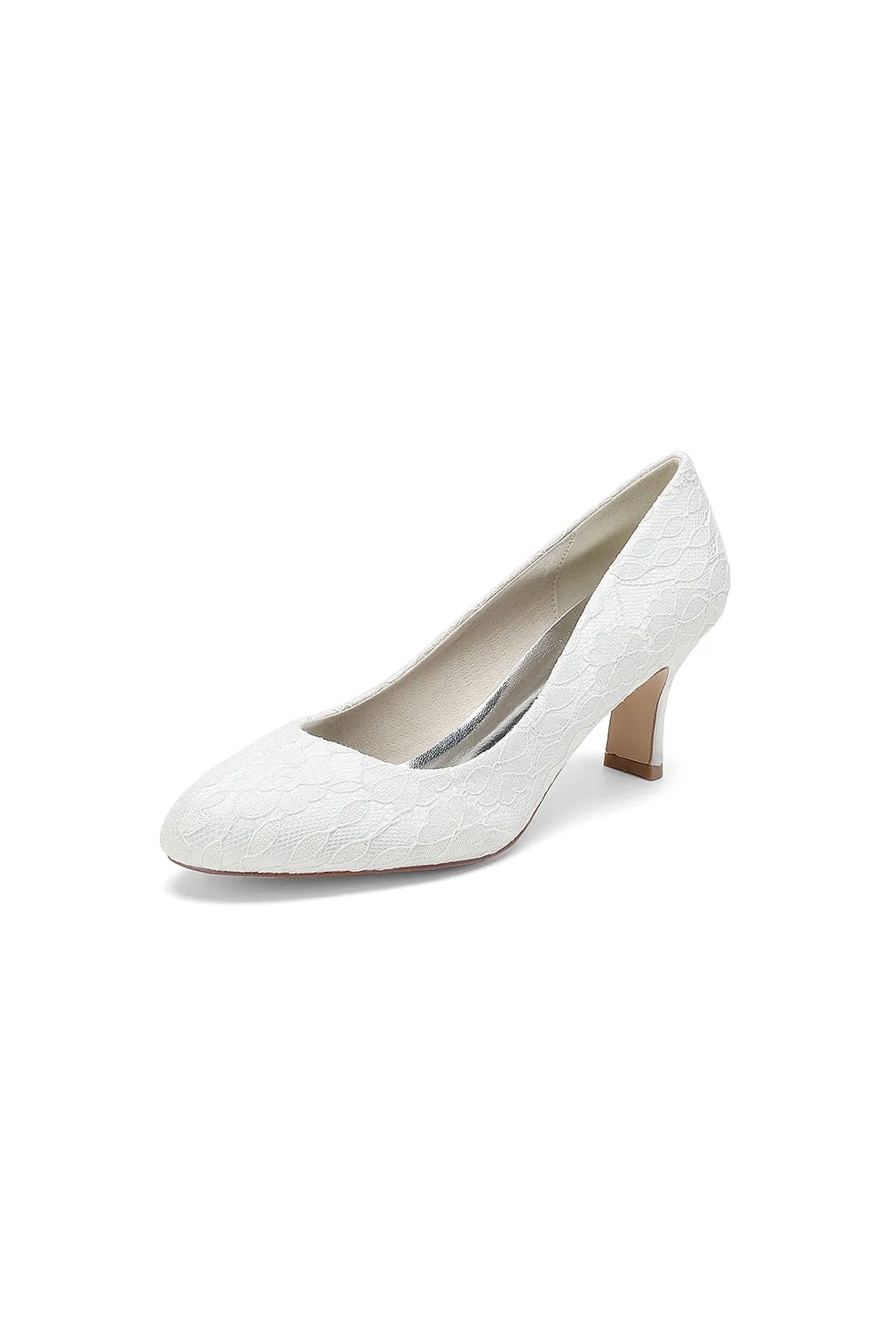 Elegant White Lace High Heels with Wooden Heel sold by KissProm