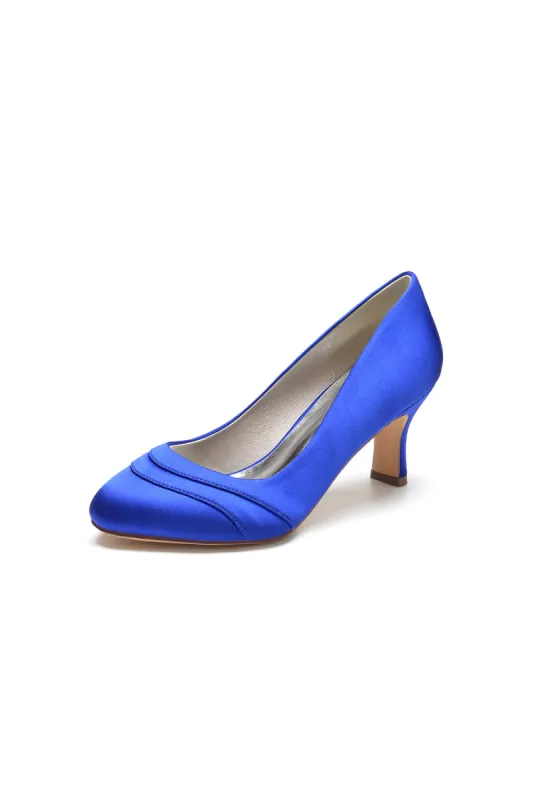 Elegant Royal Blue Satin Heels with Short Stiletto Heel sold by KissProm