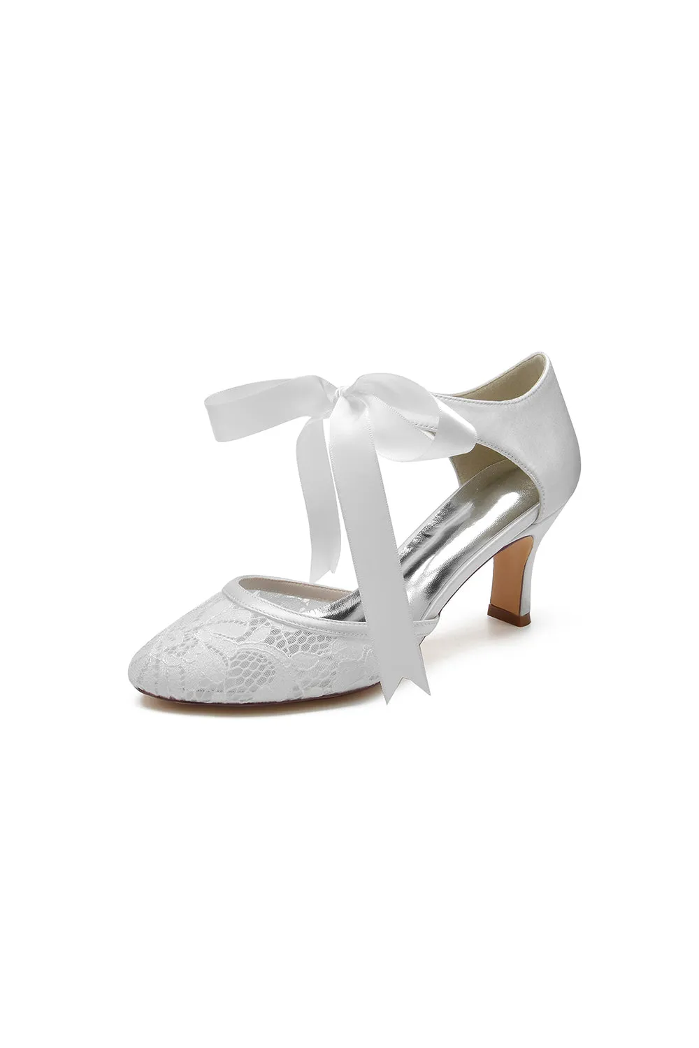 Elegant White Lace High Heels with Bow Accent sold by KissProm product image thumbnail 2