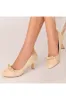 Chic Champagne Lace Formal Heels with Matching Bow sold by KissProm