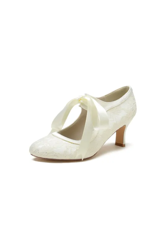 Ivory Lace High Heels Featuring a Classic Bow Design sold by KissProm