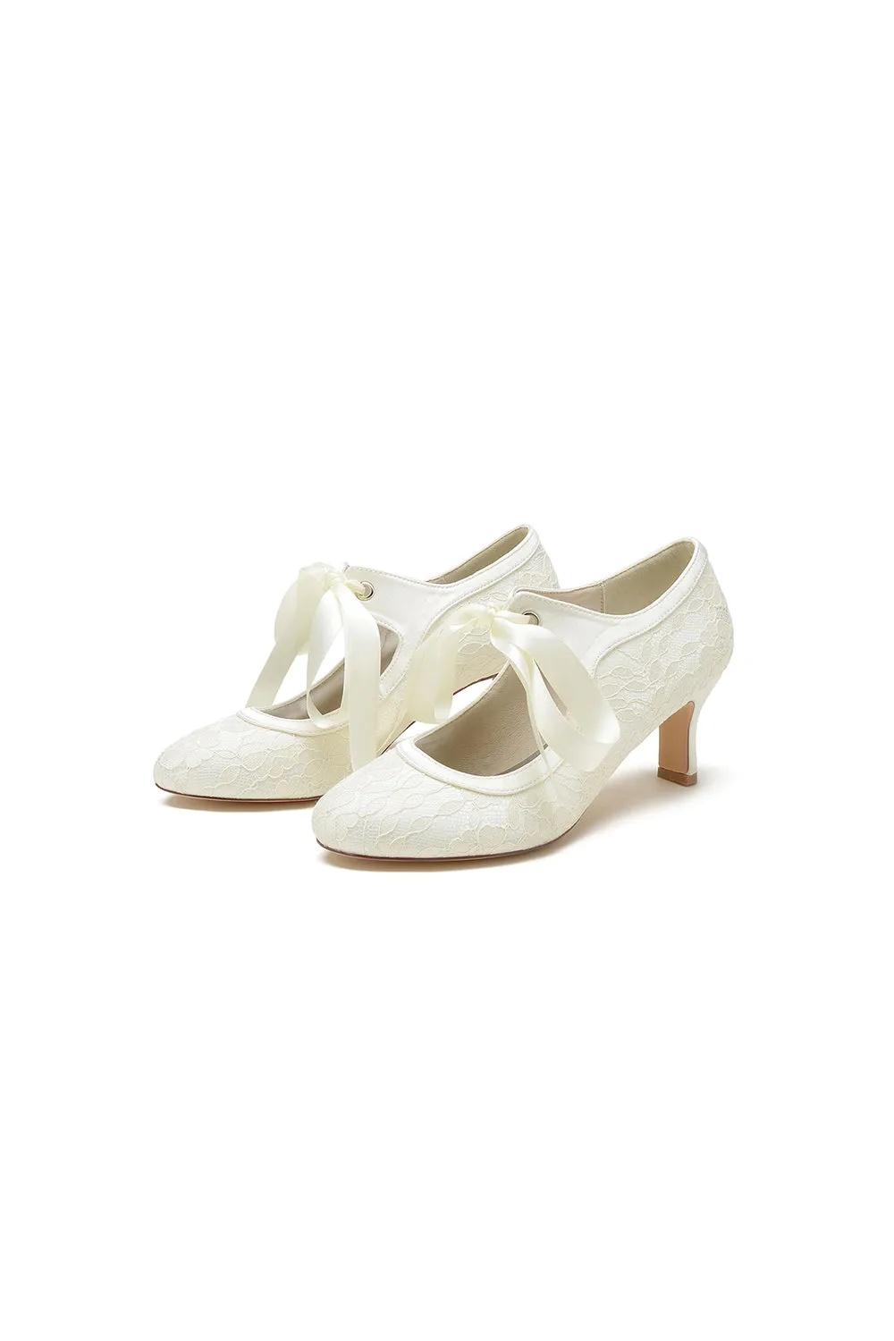 Ivory Lace High Heels Featuring a Classic Bow Design sold by KissProm product image thumbnail 5
