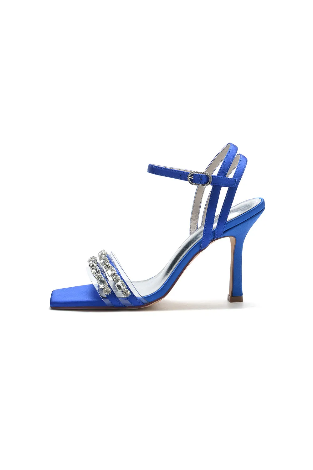 Royal Blue Satin Heels with Double Crystal Straps sold by KissProm product image thumbnail 3
