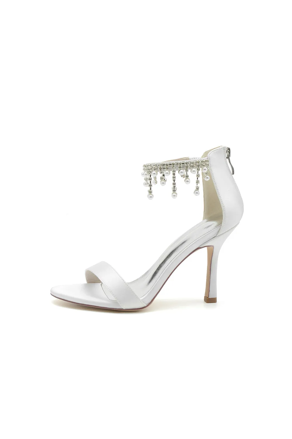 Glamorous White Leather High Heels with Silver Chain Accent sold by KissProm product image thumbnail 2