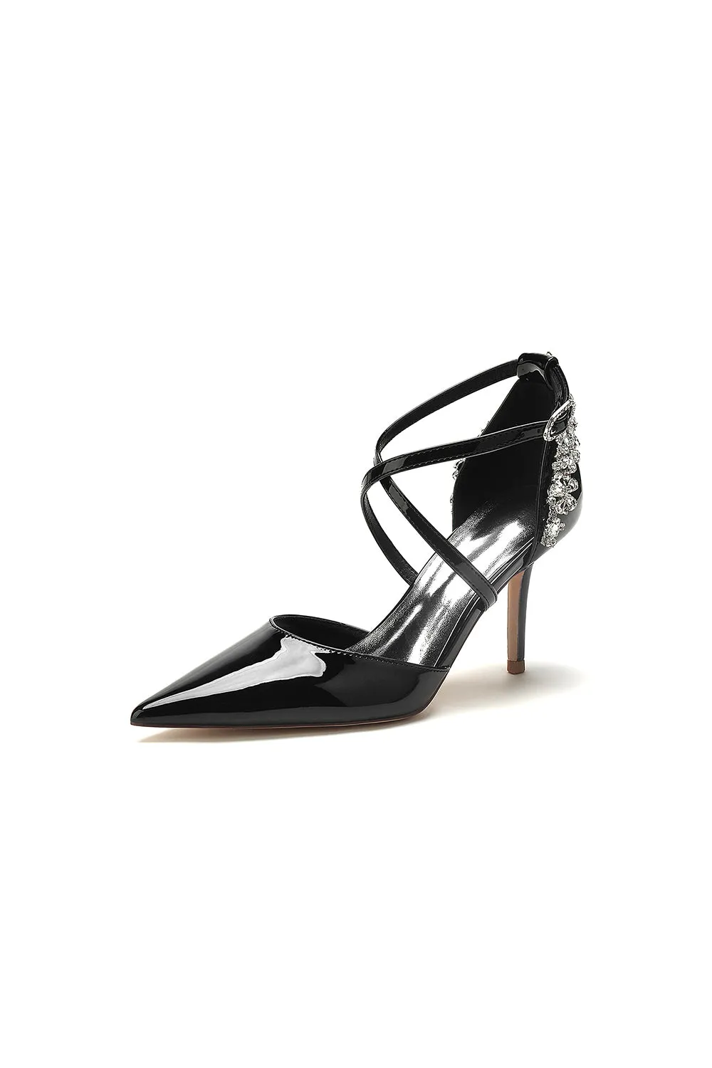 Black Elegant High Heels with Crossover Straps and Transparent Heel sold by KissProm