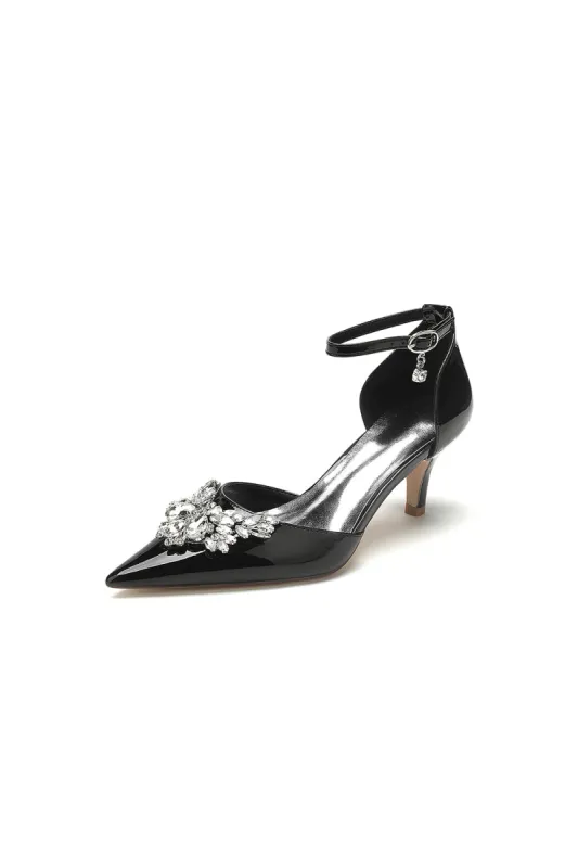 Elegant Black Patent Leather High Heels with Large Crystal Embellishment sold by KissProm