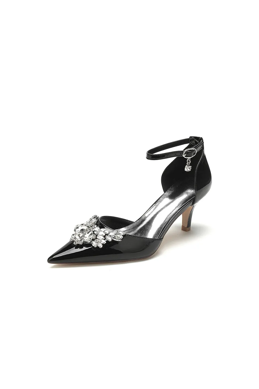 Elegant Black Patent Leather High Heels with Large Crystal Embellishment sold by KissProm