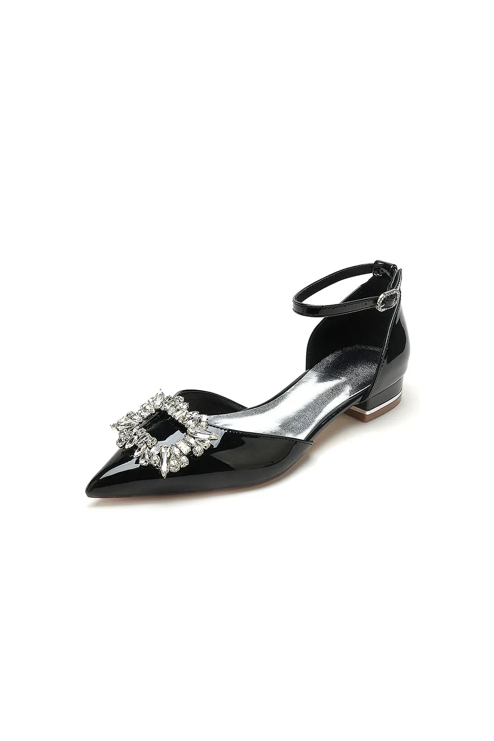 Pointed Toe Patent Leather Flats with Crystal Embellishment sold by KissProm