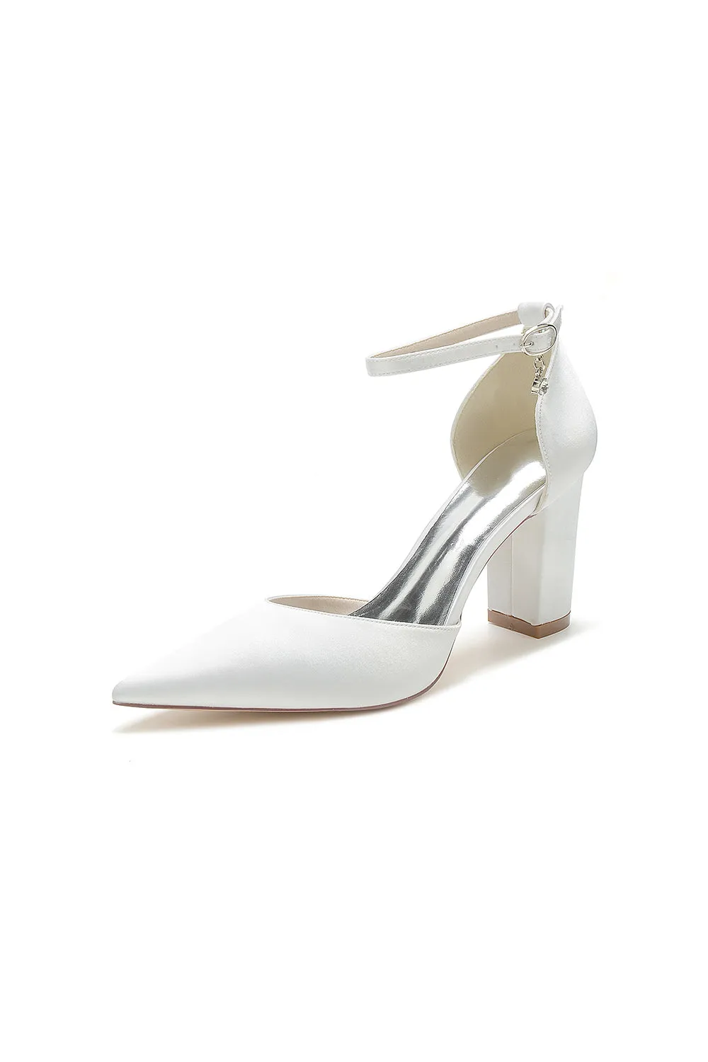 Simple Satin Pointed Toe Ankle Strap Chunky Heel sold by KissProm