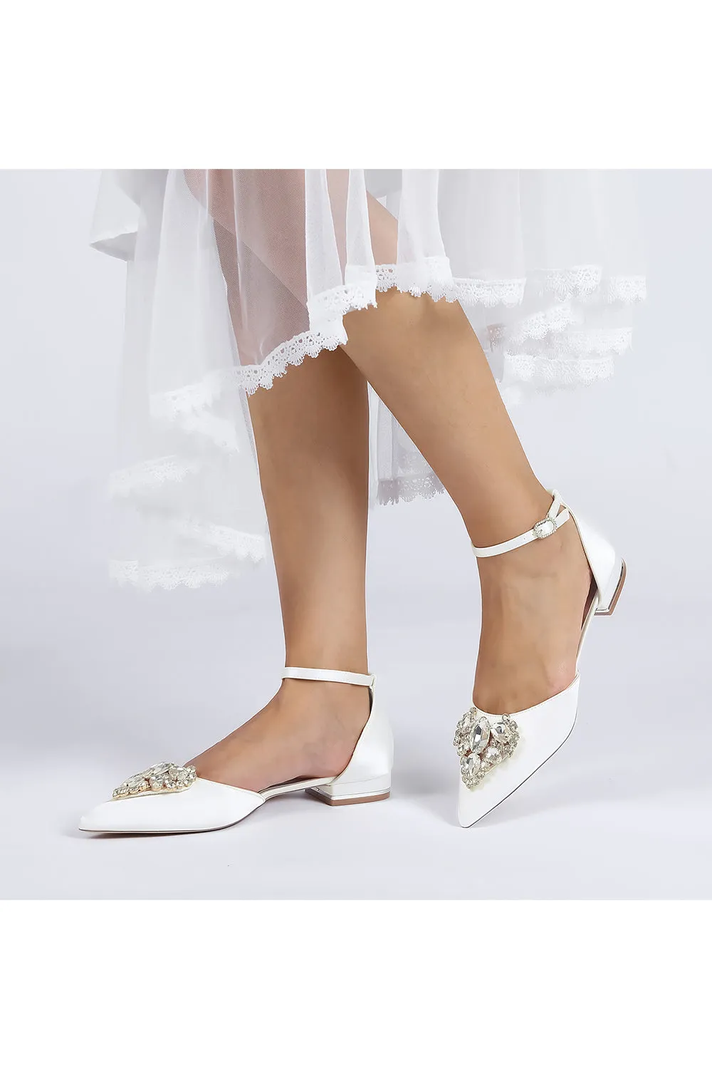 Satin Pointed Toe Ankle Strap Rhinestone Kitten Heels sold by KissProm product image thumbnail 4