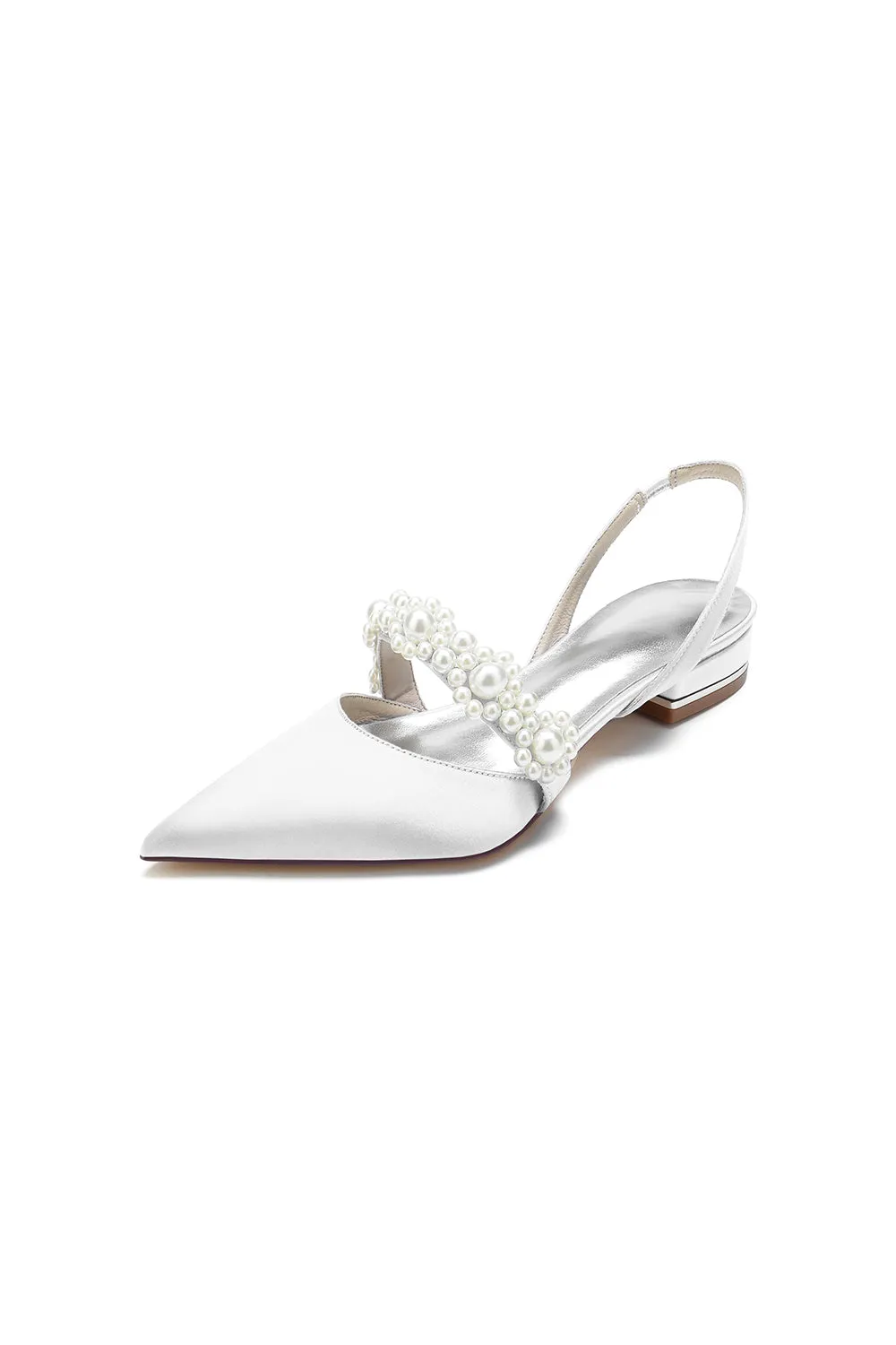 Satin Pointed Toe Pearl Kitten Heels sold by KissProm