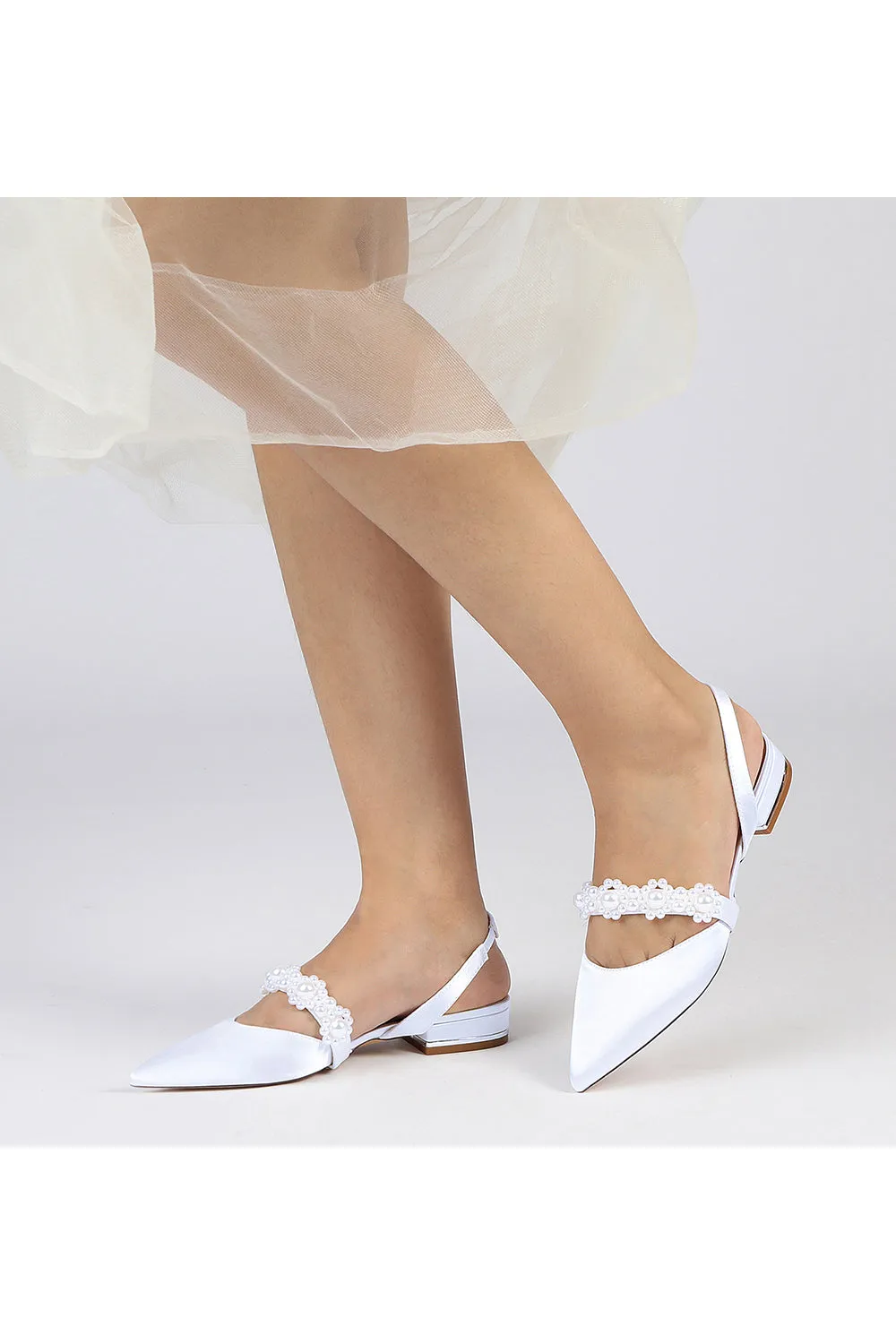 Satin Pointed Toe Pearl Kitten Heels sold by KissProm product image thumbnail 2