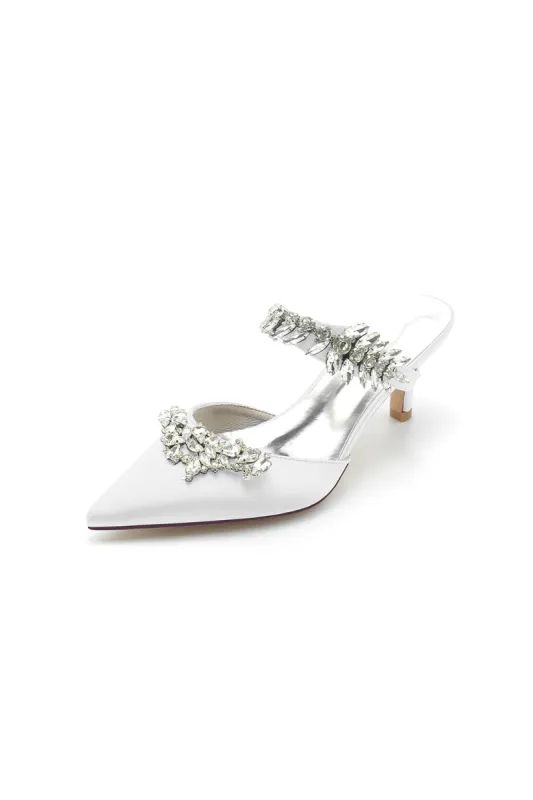 Satin Pointed Toe Mules with Crystal Rhinestone sold by KissProm