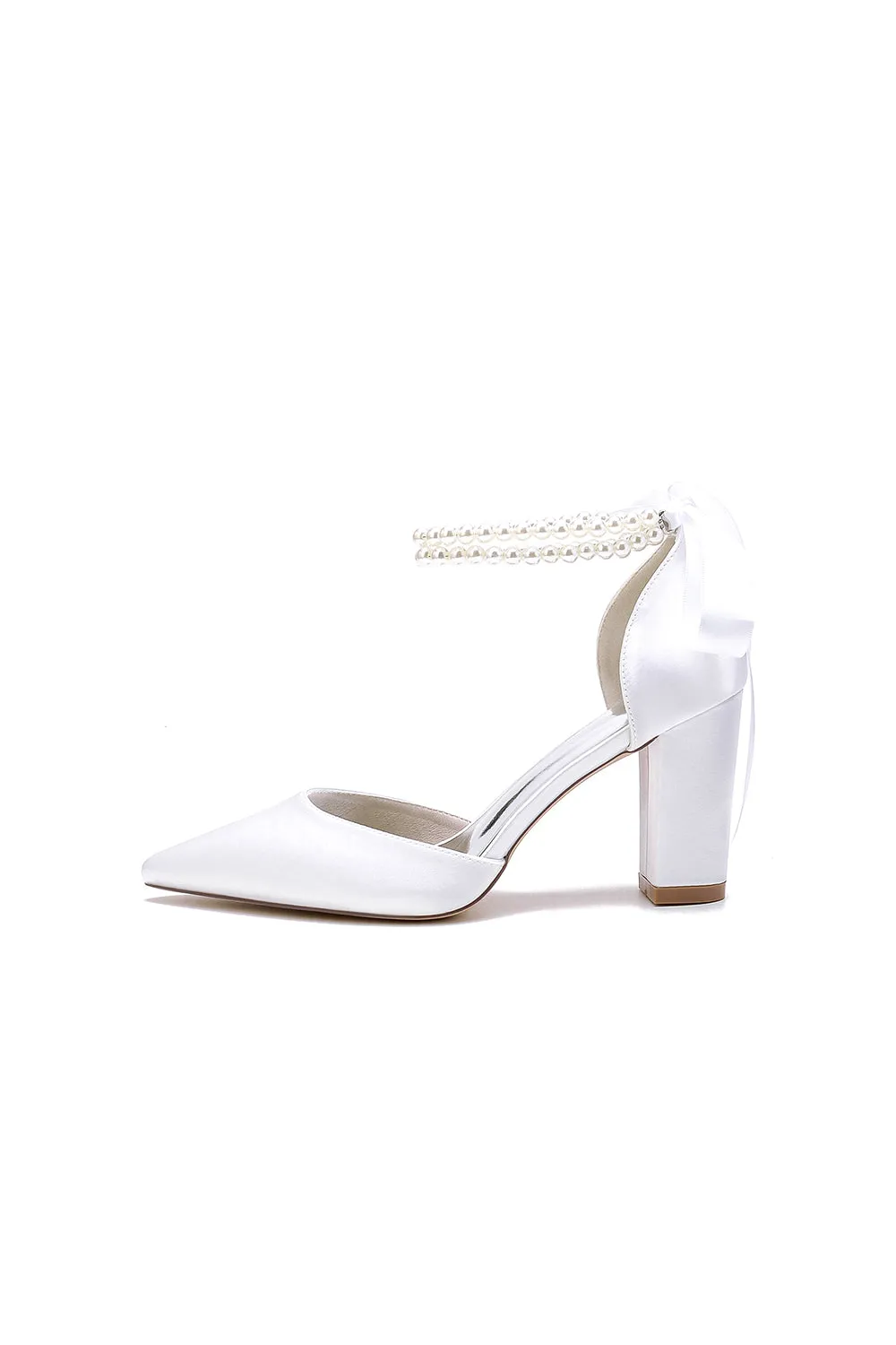 Pointed Toe Pearl Ribbon Ankle Strap Chunky Heel sold by KissProm product image thumbnail 2