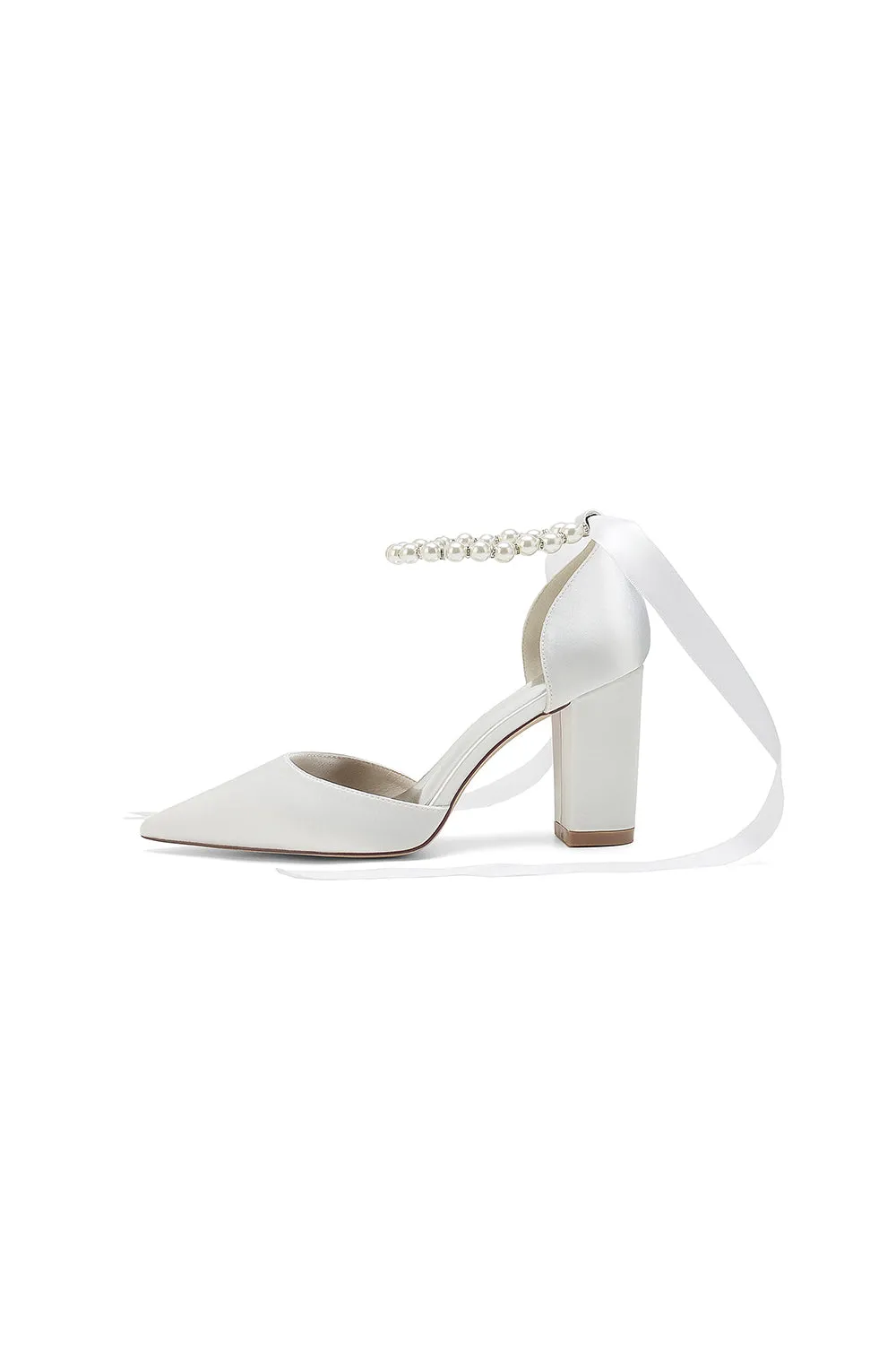 Pearl Ribbon Pointed Toe Ankle Strap Chunky Heel sold by KissProm product image thumbnail 2