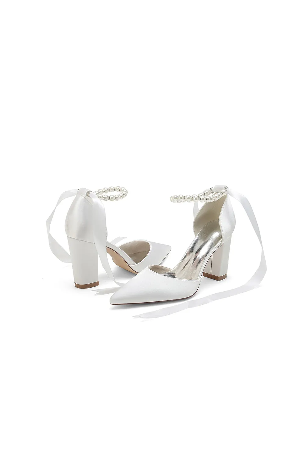 Pearl Ribbon Pointed Toe Ankle Strap Chunky Heel sold by KissProm product image thumbnail 5