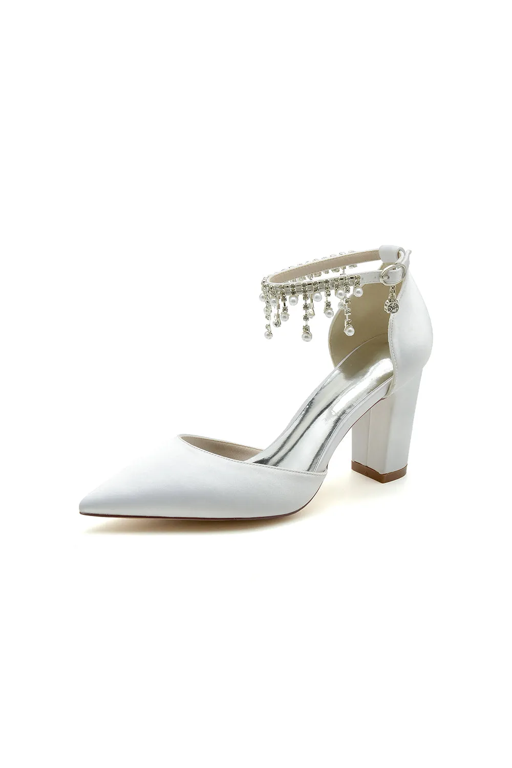 Pearl Beaded Pointed Toe Ankle Strap Chunky Heel sold by KissProm