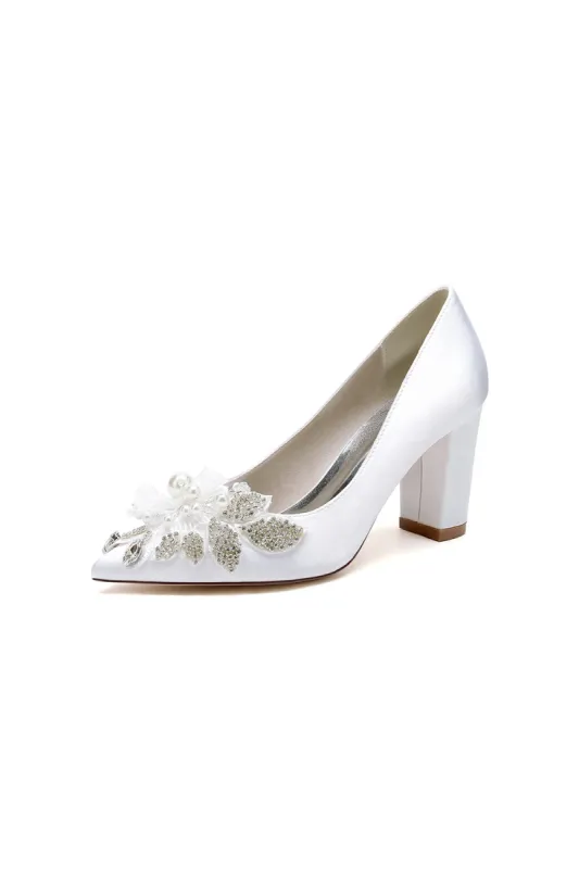 Floral Beaded Pointed Toe Chunky Heel sold by KissProm