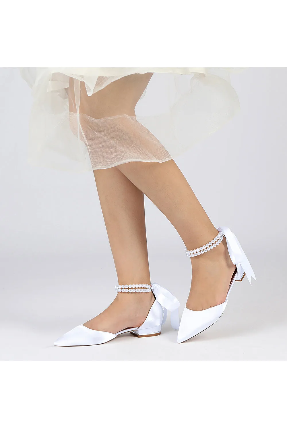Pointed Toe Pearl Ribbon Ankle Strap Kitten Heels sold by KissProm product image thumbnail 4