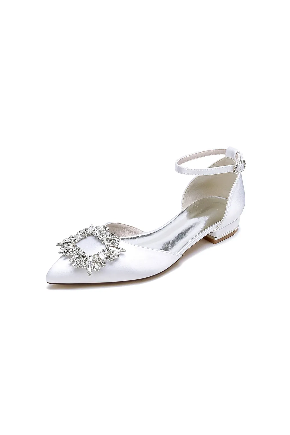 Rhinestone Pointed Toe Ankle Strap Satin Kitten Heels sold by KissProm