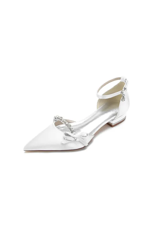 Rhinestone Pointed Toe Kitten Heels With Bow sold by KissProm