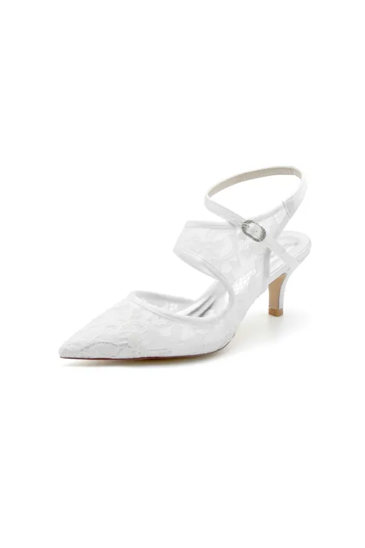 Lace Pointed Toe Ankle Strap High Heels sold by KissProm