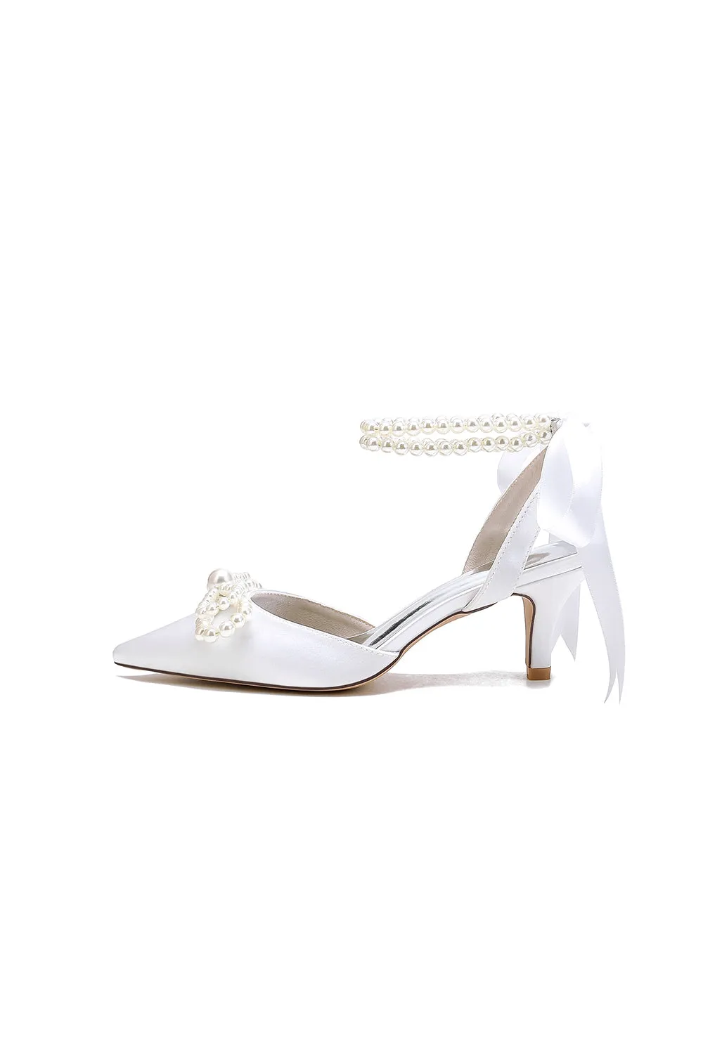 Pearl Ribbon Pointed Toe Ankle Strap High Heels sold by KissProm product image thumbnail 5