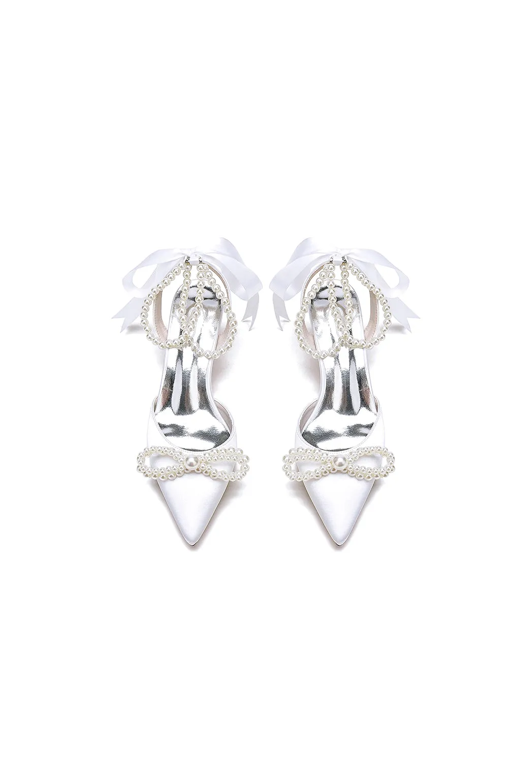 Pearl Ribbon Pointed Toe Ankle Strap High Heels sold by KissProm product image thumbnail 2