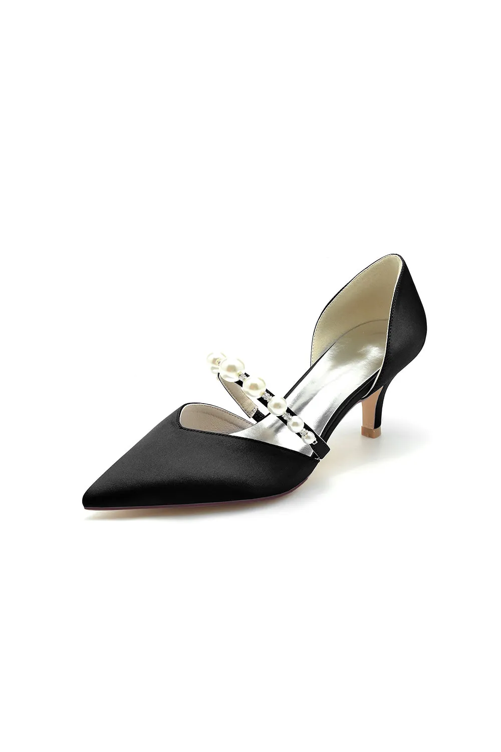 Elegant Satin Pointed Toe Heels with Pearl Strap sold by KissProm product image thumbnail 5