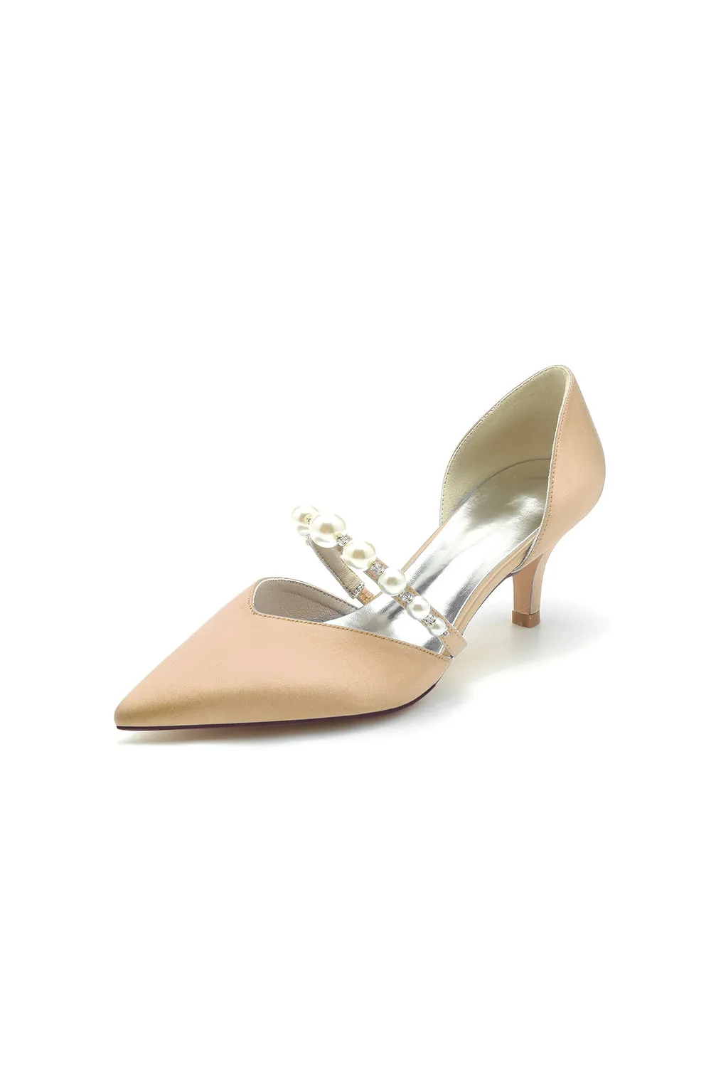 Elegant Satin Pointed Toe Heels with Pearl Strap sold by KissProm