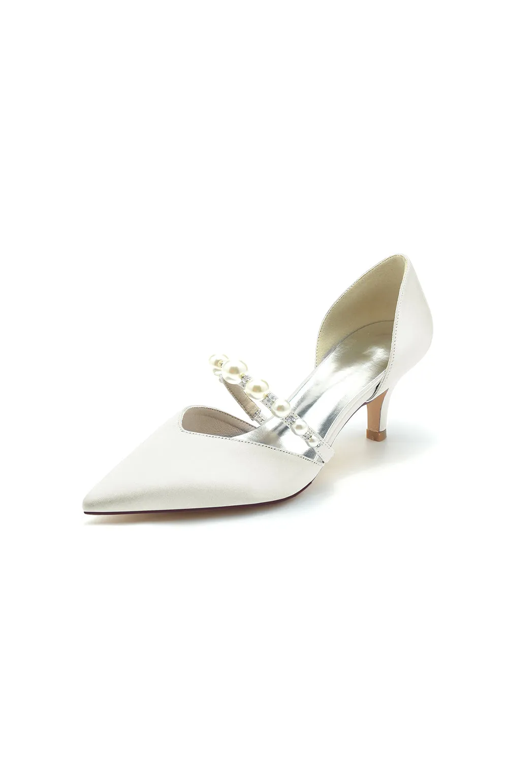 Elegant Satin Pointed Toe Heels with Pearl Strap sold by KissProm product image thumbnail 3