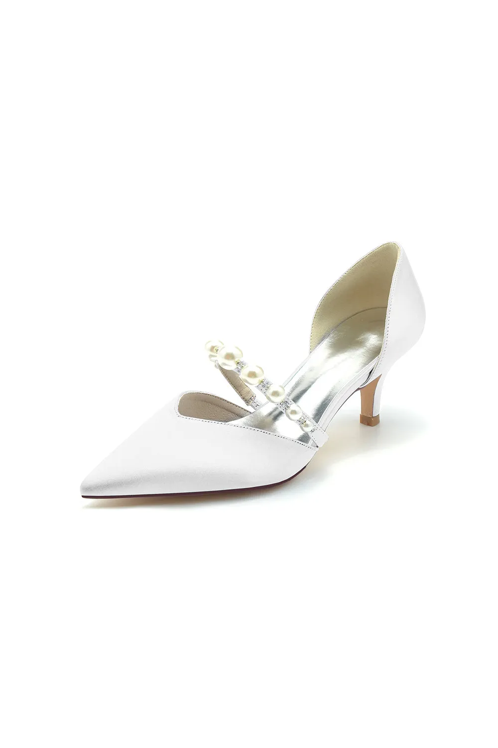 Elegant Satin Pointed Toe Heels with Pearl Strap sold by KissProm product image thumbnail 2