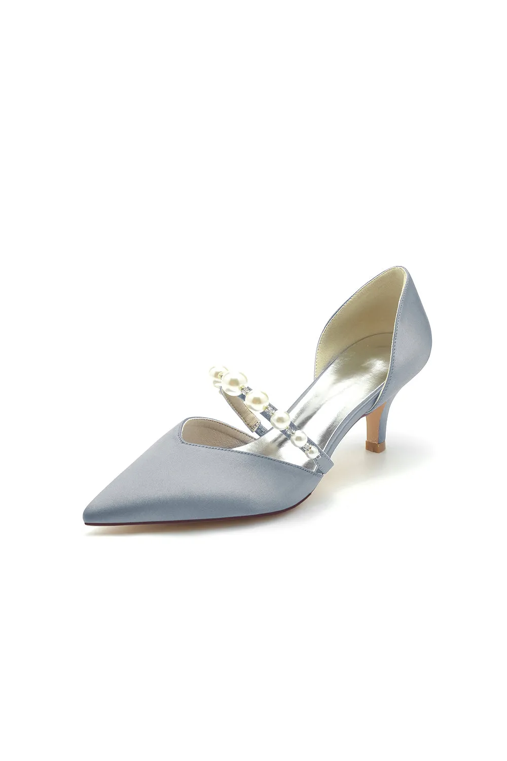 Elegant Satin Pointed Toe Heels with Pearl Strap sold by KissProm product image thumbnail 4
