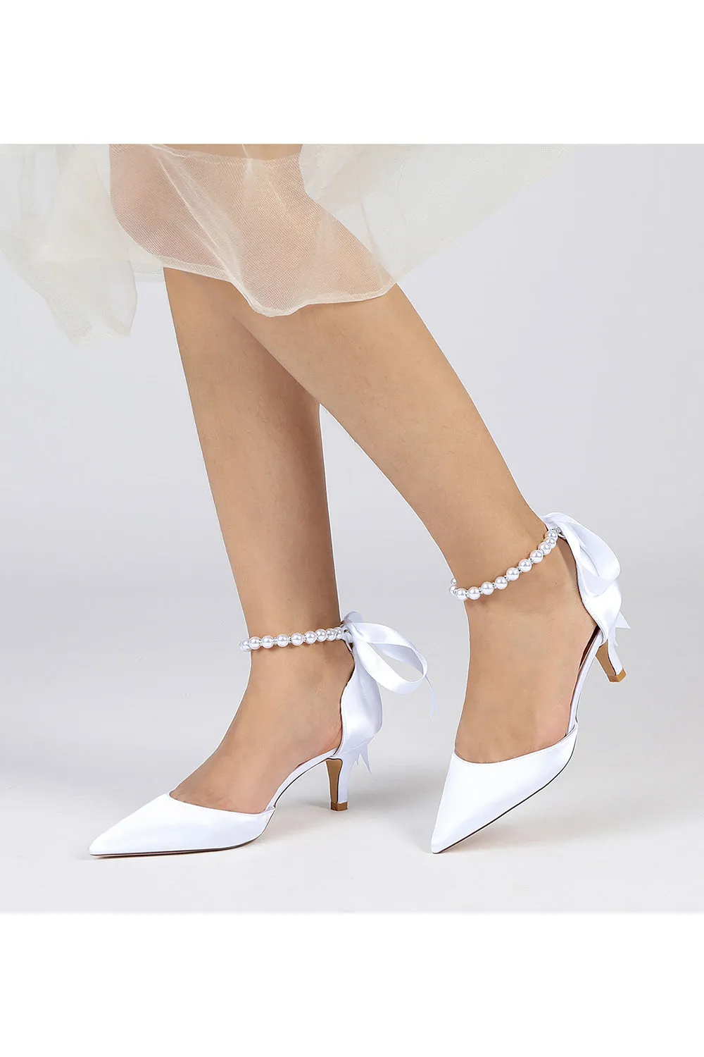 Pointed Toe Ribbons Faux Pearl Pumps sold by KissProm product image thumbnail 2