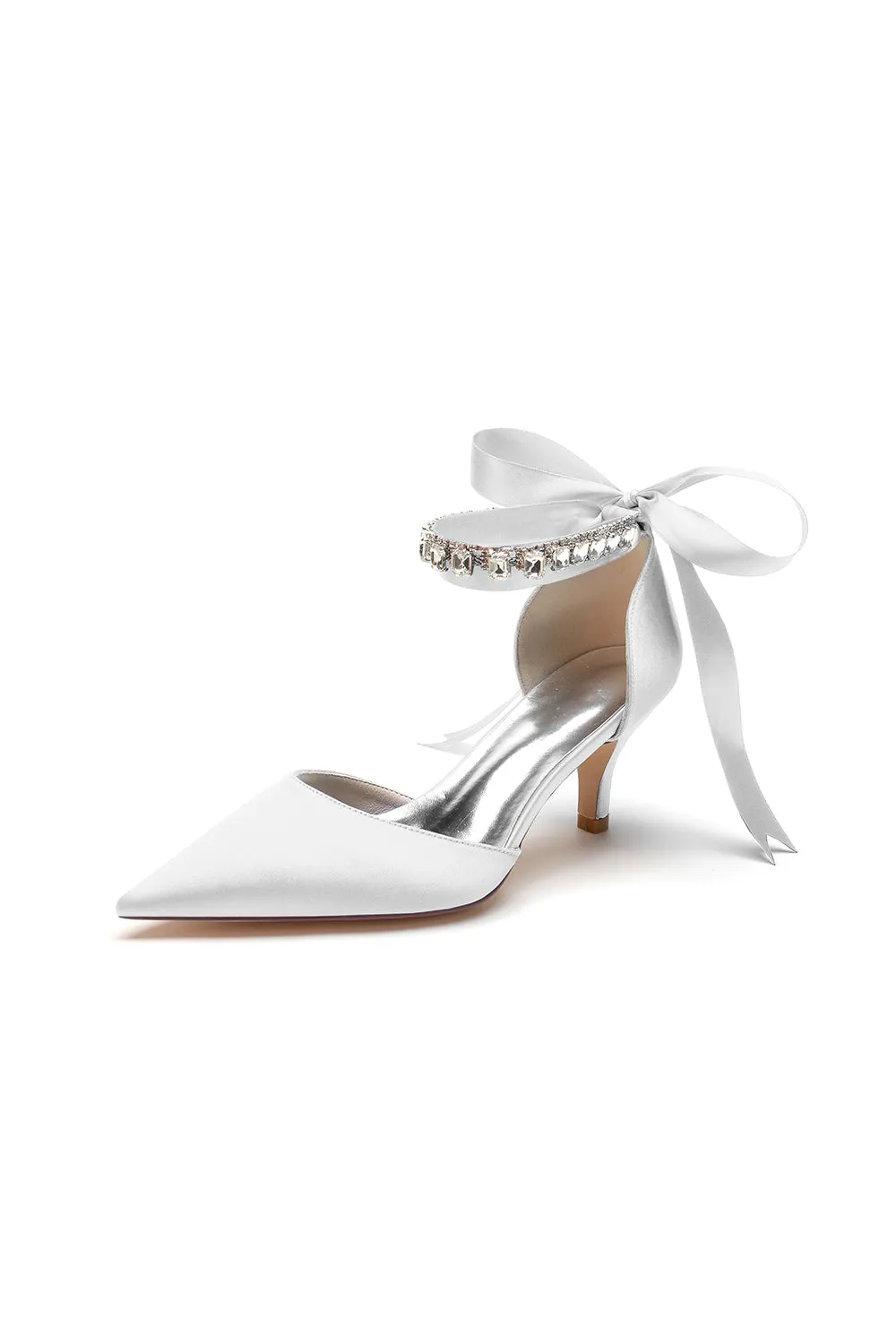 Pointed Toe Ribbons Kitten Heels With Diamond sold by KissProm