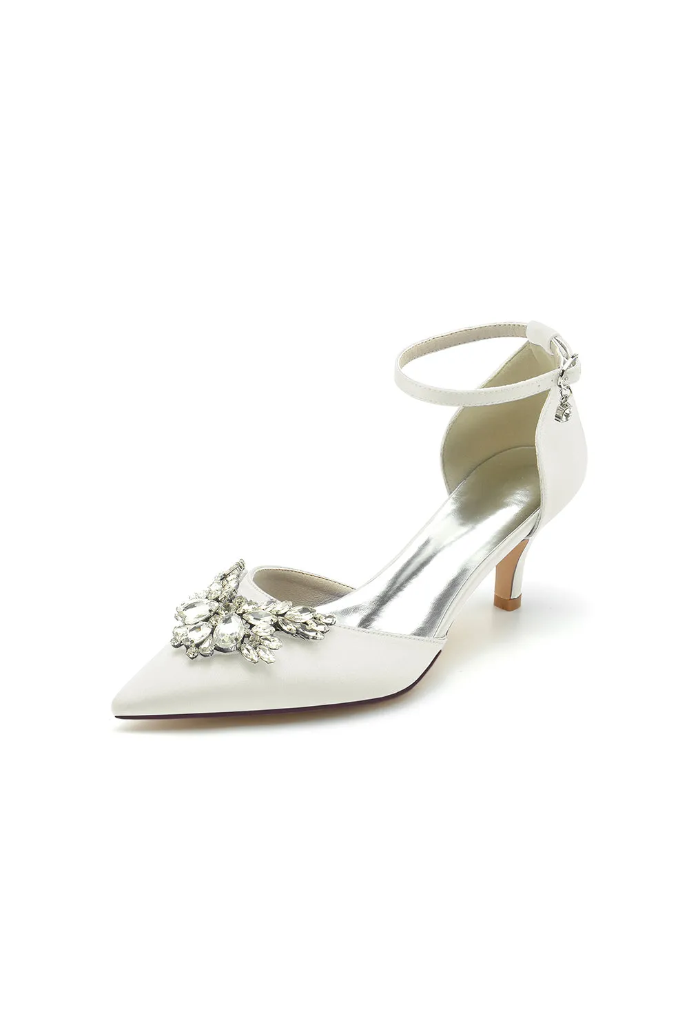 Pointed Toe Satin Kitten Heels With Rhinestone sold by KissProm product image thumbnail 3