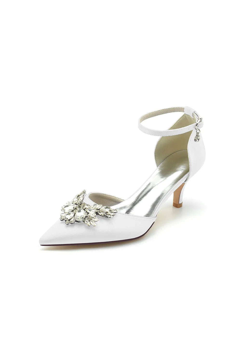 Pointed Toe Satin Kitten Heels With Rhinestone sold by KissProm