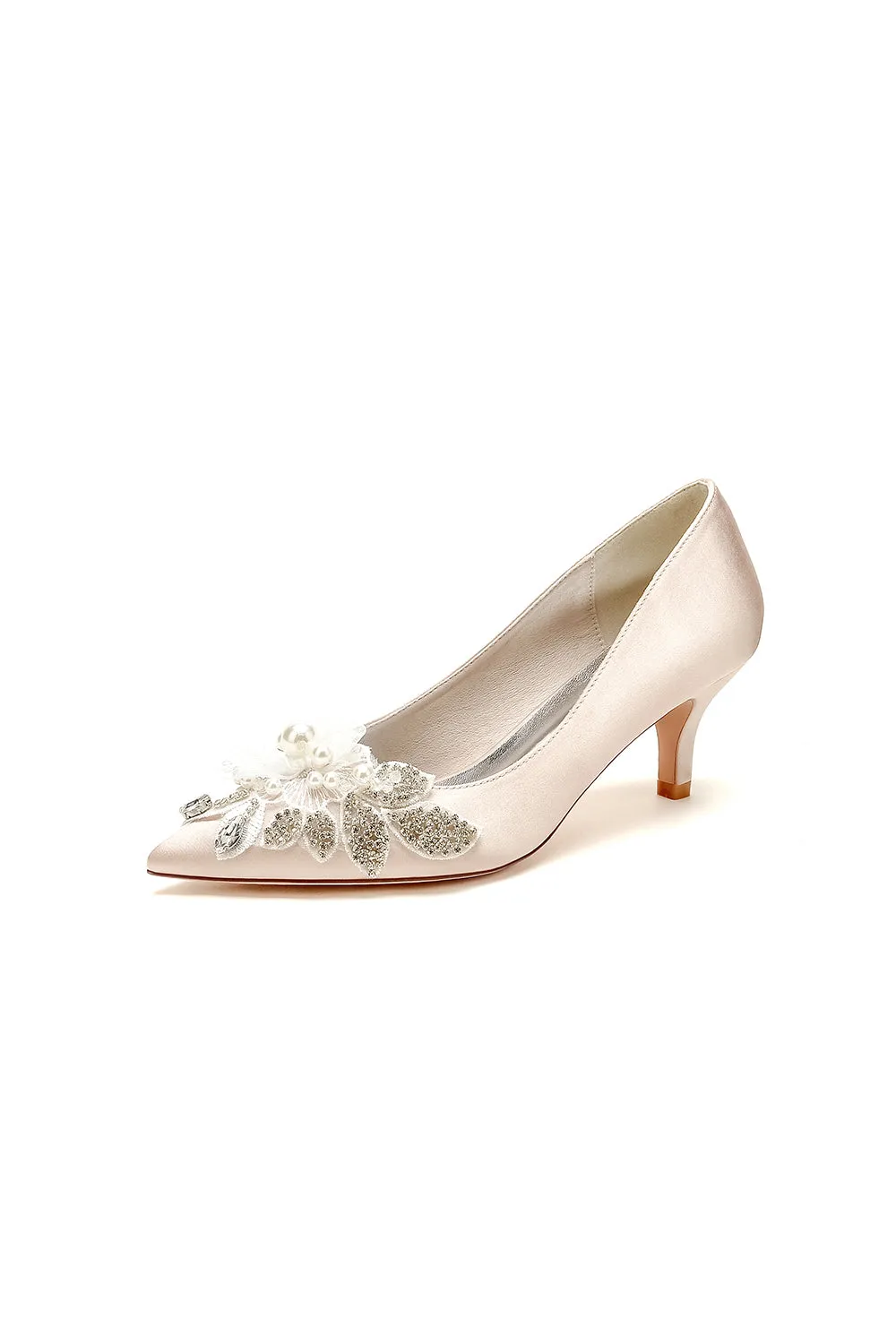 Floral Beading Pointed Toe Satin Kitten Heels sold by KissProm product image thumbnail 5