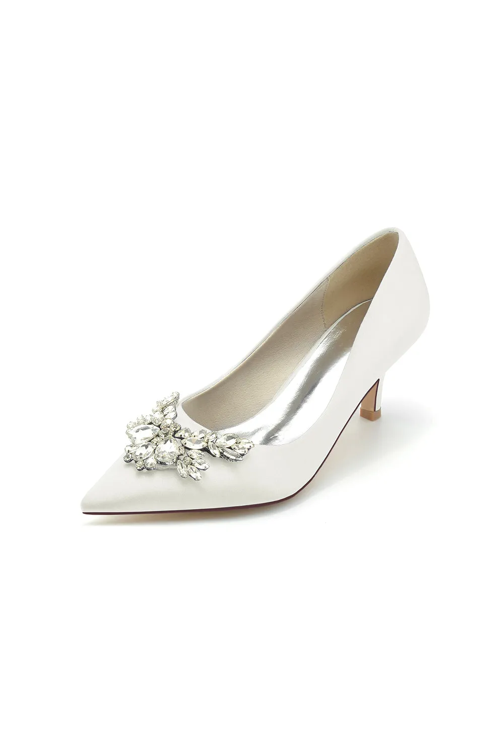 Rhinestone Pointed Toe Satin Kitten Heels sold by KissProm product image thumbnail 3