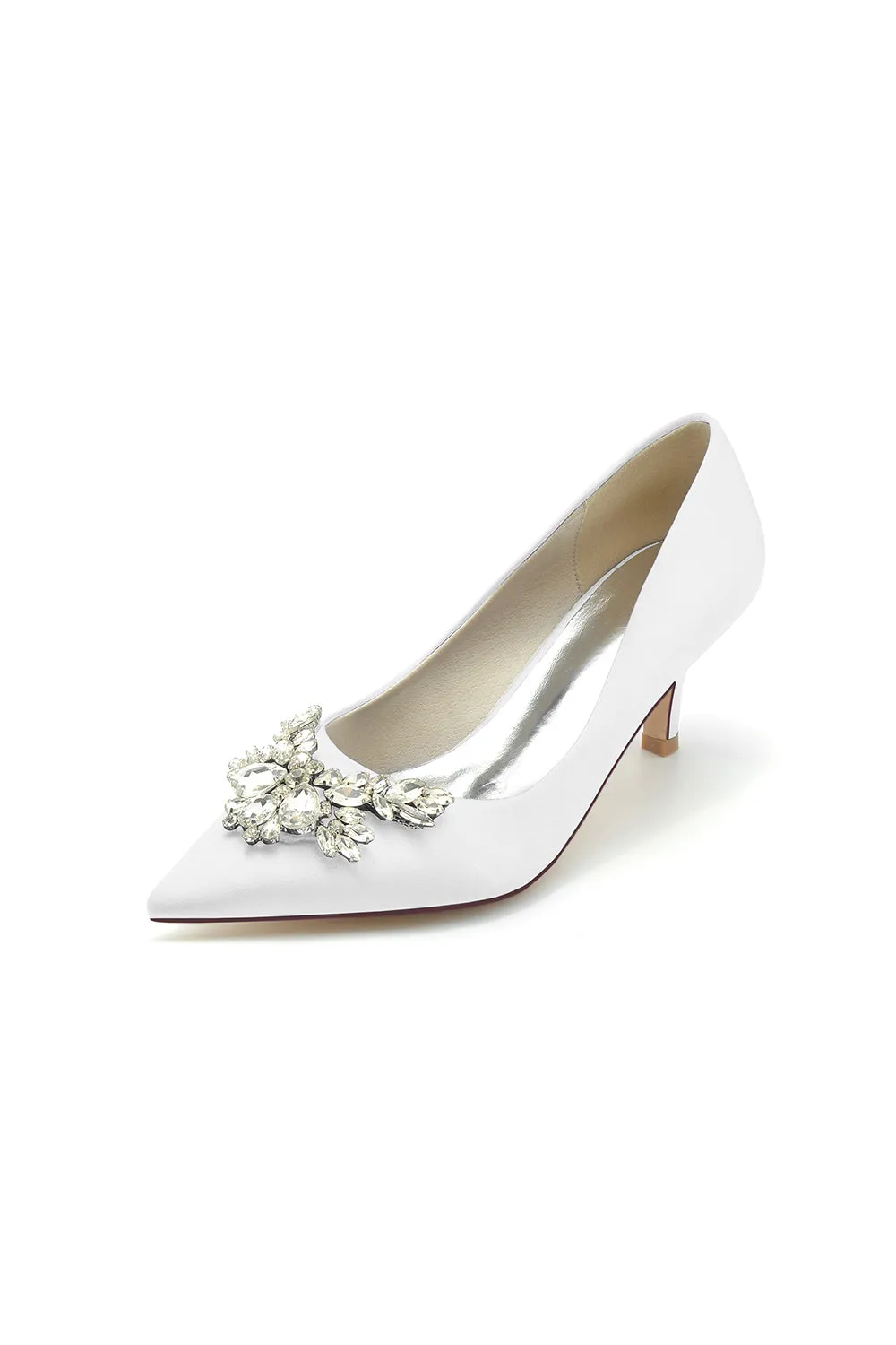 Rhinestone Pointed Toe Satin Kitten Heels sold by KissProm