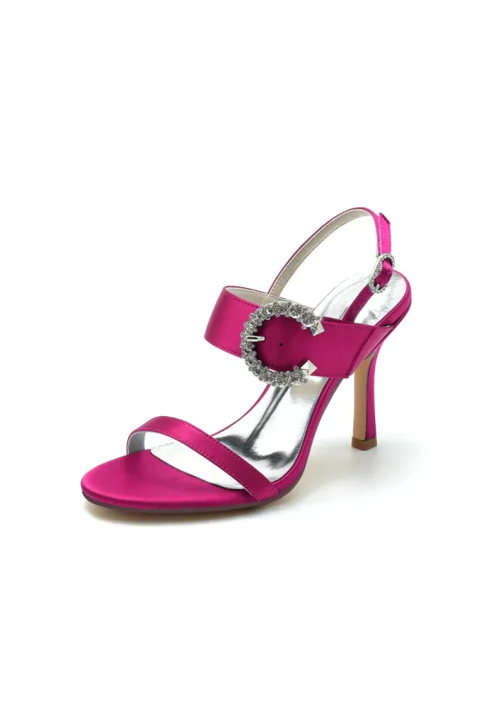 Open Toe Satin Heels with Crystal Buckle sold by KissProm