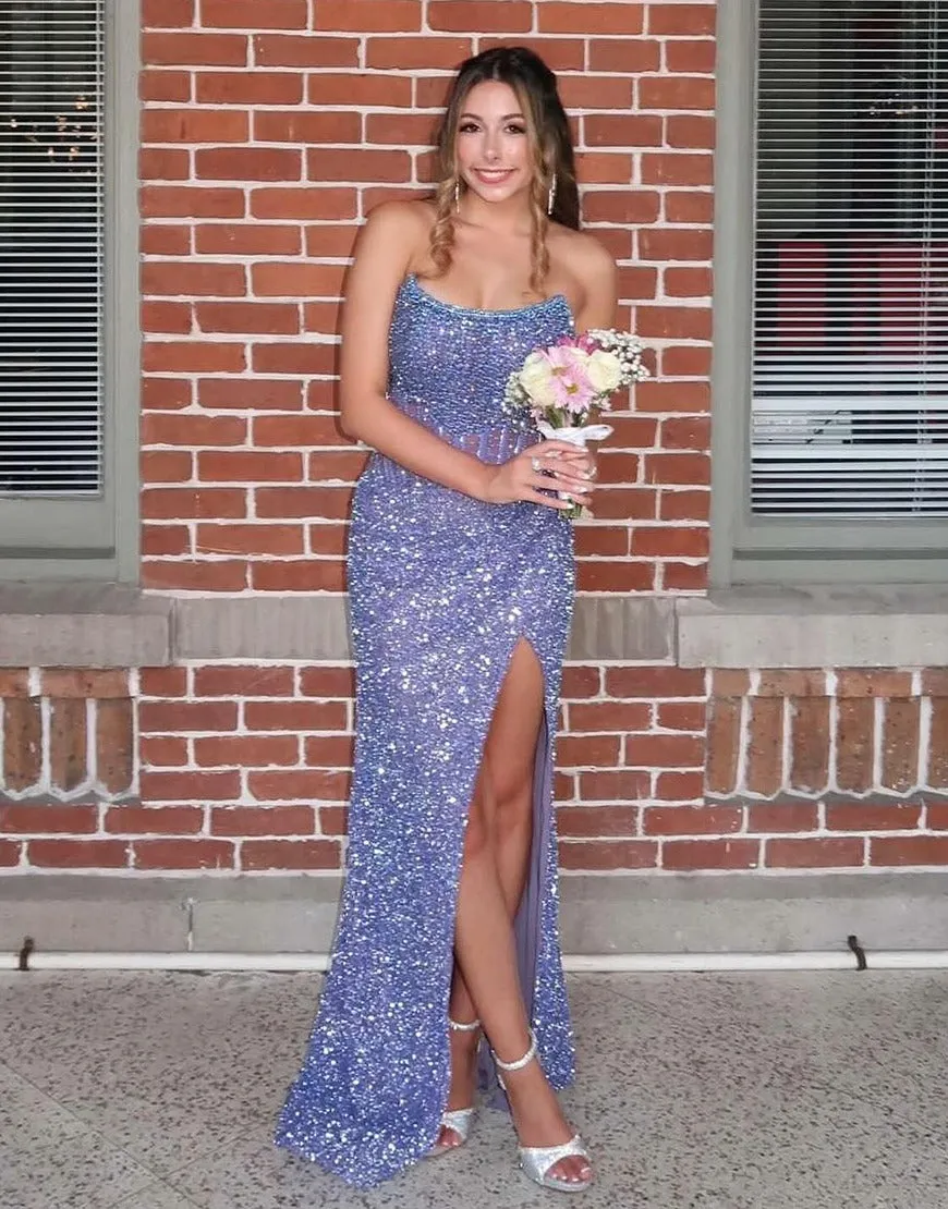 Strapless Mermaid Long Sequins Prom Dress With Split sold by KissProm product image thumbnail 5