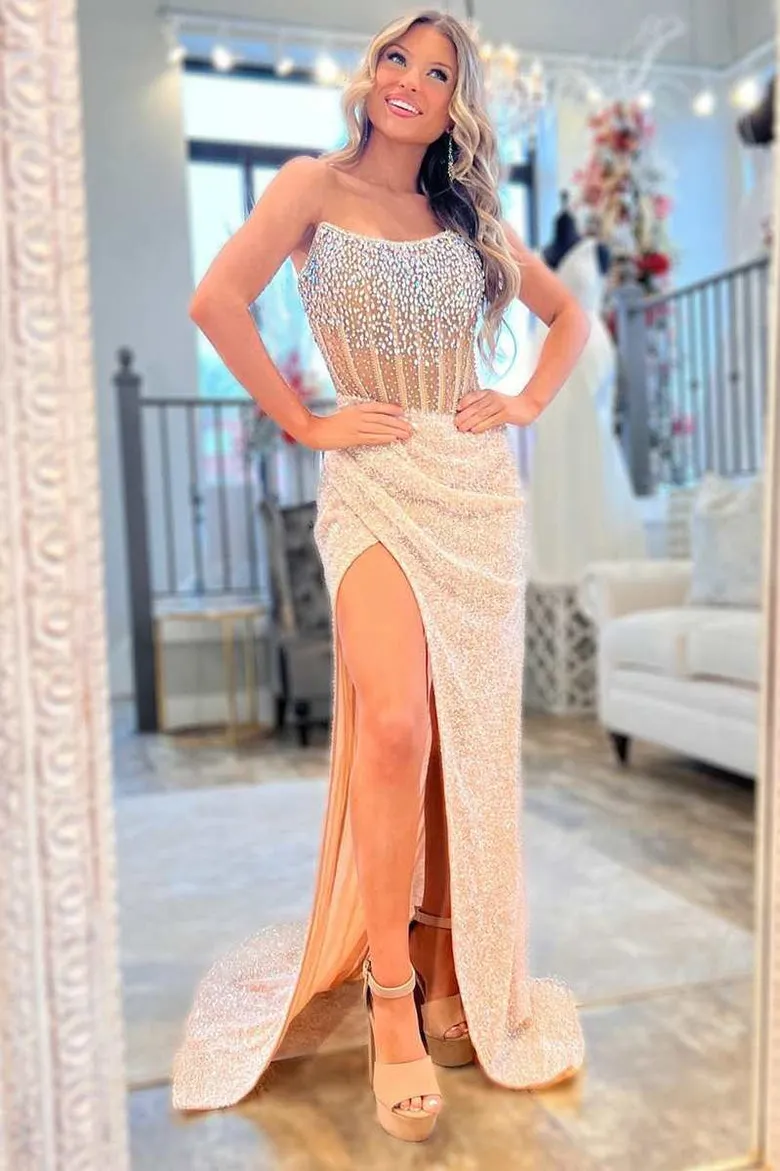 Strapless Mermaid Long Sequins Prom Dress With Split sold by KissProm product image thumbnail 4