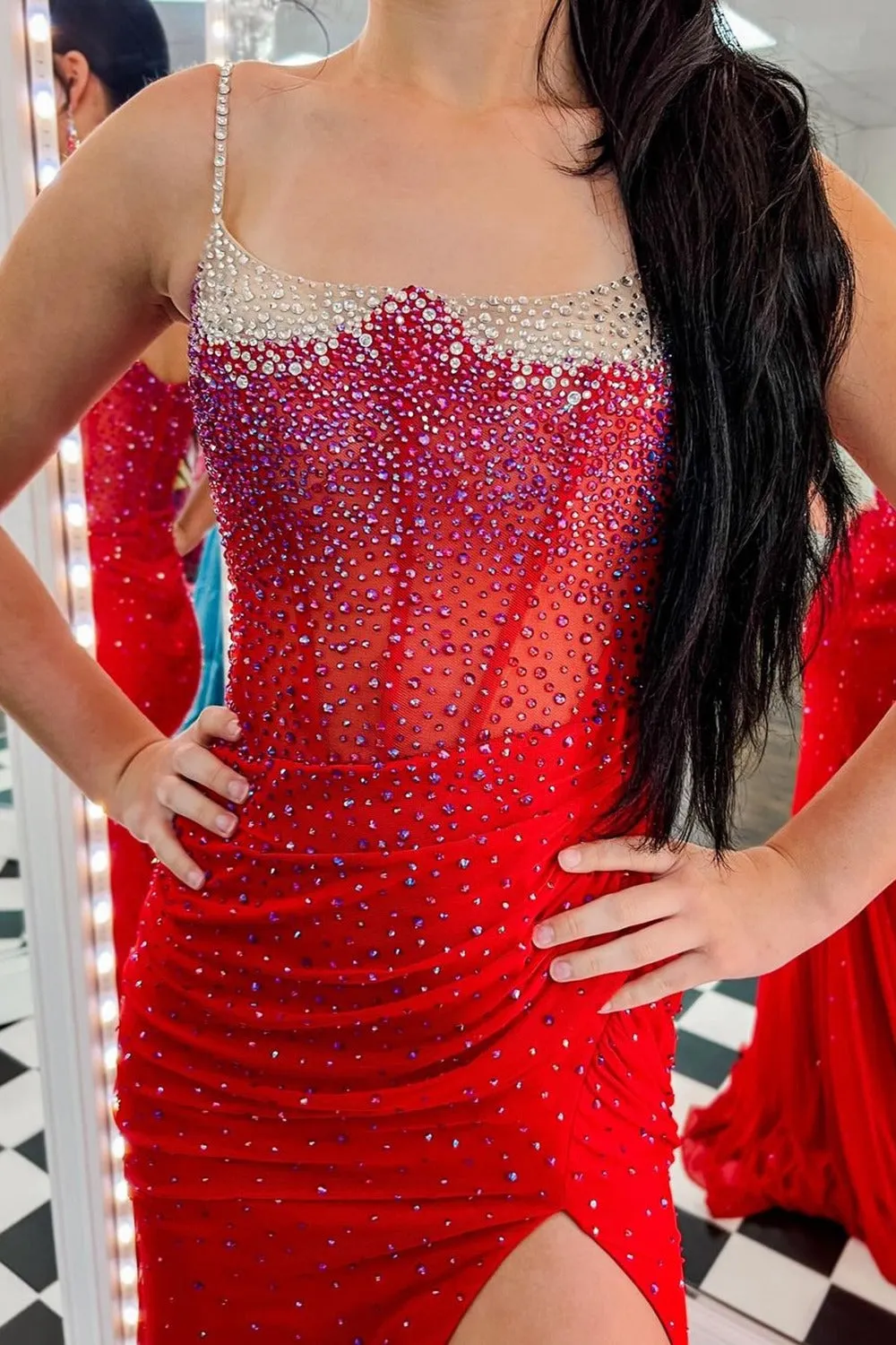 Spaghetti Straps Beaded Mermaid Prom Dress with Slit sold by KissProm product image thumbnail 5