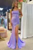 Ency | Glitter Lavender Beaded Lace-Up Mermaid Long Gown sold by KissProm