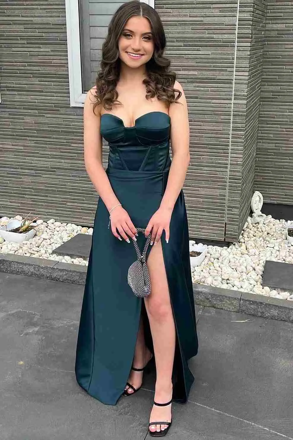 Mermaid Strapless Sweetheart Pleated High Slit Satin Long Prom Dress sold by KissProm product image thumbnail 4