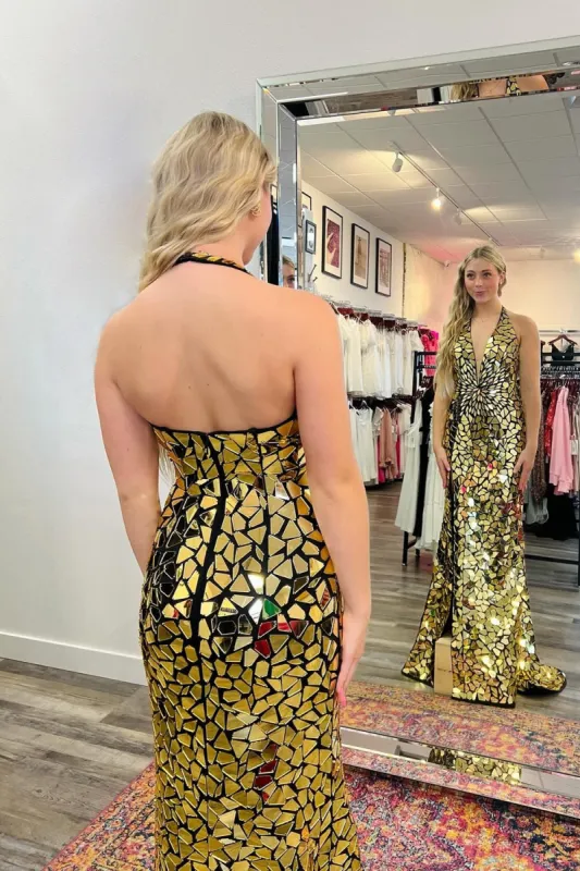 Darya | Sparkly Halter Mermaid Sequins Prom Dress With Split sold by KissProm
