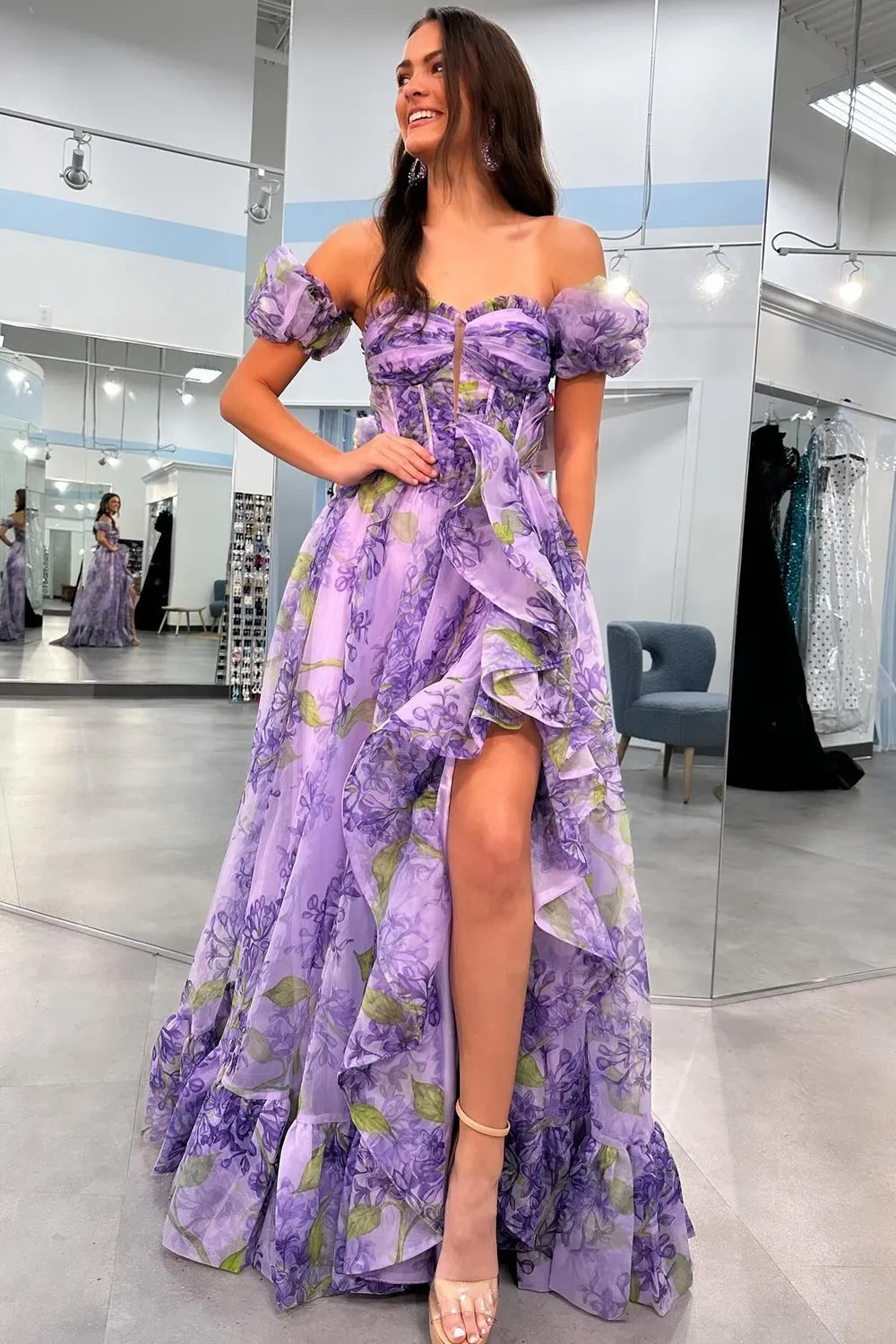 Kay | Strapless A-Line Floral Prom Dress With Detachable Sleeves sold by KissProm product image thumbnail 2